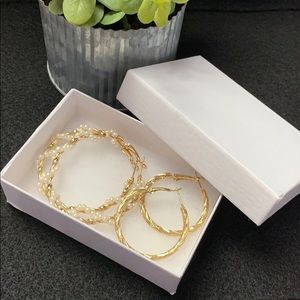 Gold and Pearl Hoop Earrings Set w/ Gift Box